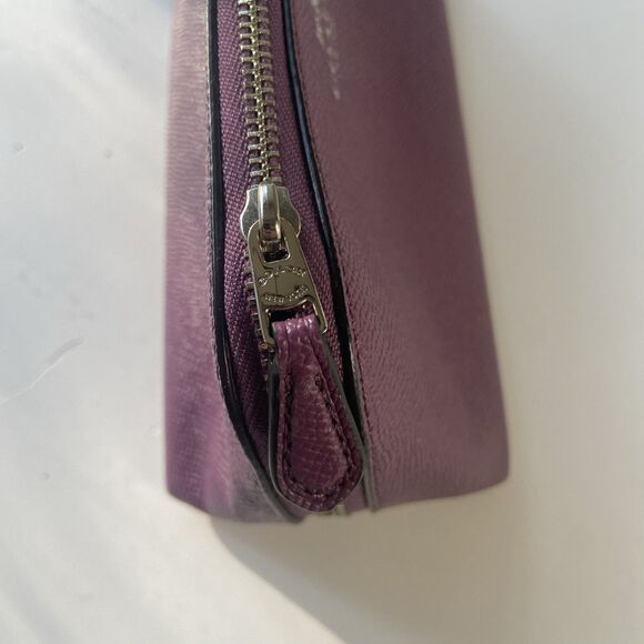 Coach Cosmetic Case 17 Crossgrain Leather Mauve Purple Silver Travel Bag F53386 - Picture 7 of 8